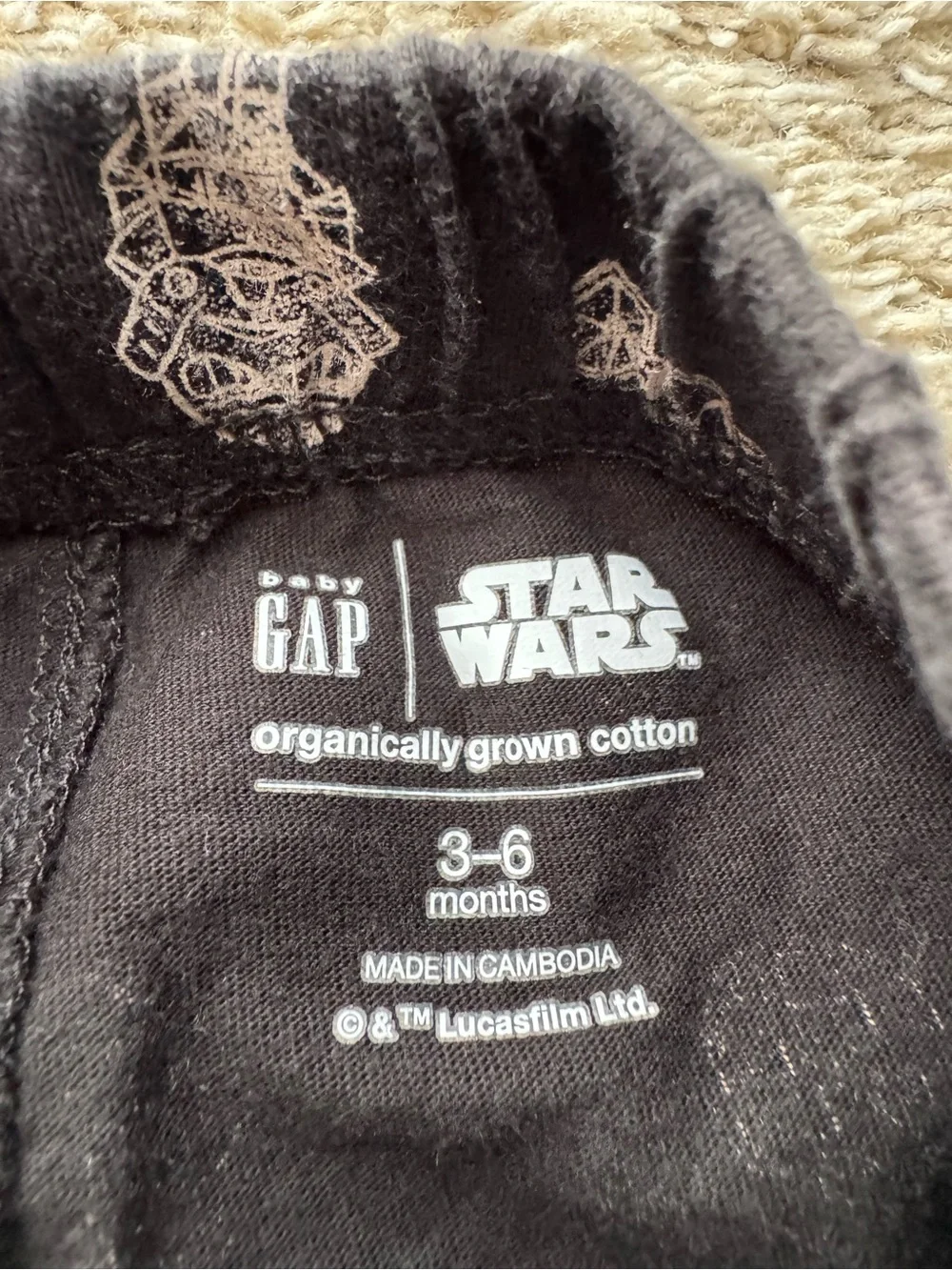 Baby Gap Star Wars Little Trooper 2pc Outfit Set 3-6 Months Black 100% Cotton